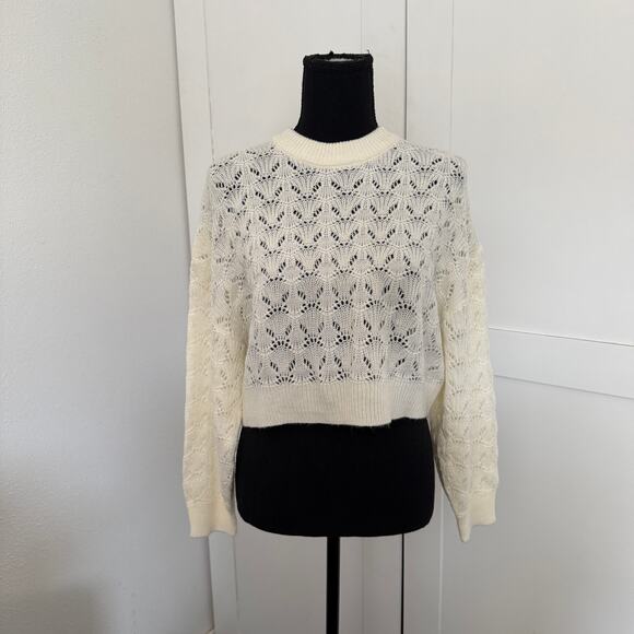 H&M Cream Cropped Crew Neck Open Knit Sweater  xs - Picture 1 of 7